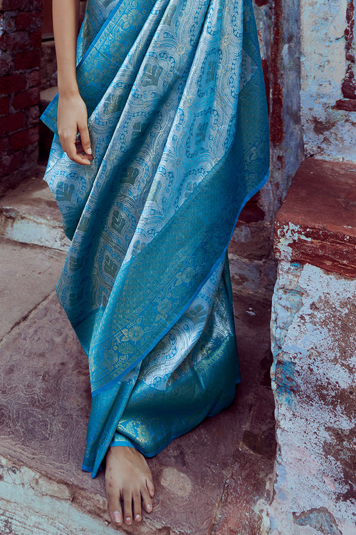 Cerulean Blue Kanjivaram Silk Saree