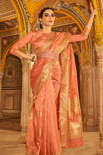 Coral Pink Banarasi Silk Saree