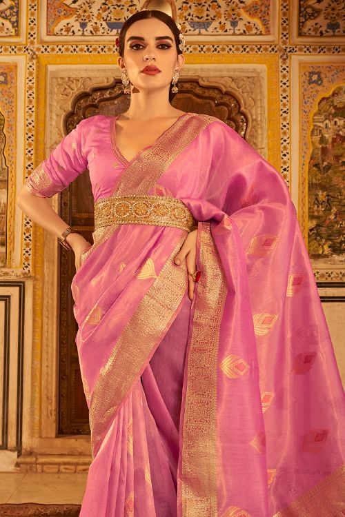 Rouge Pink Banarasi Silk Saree
