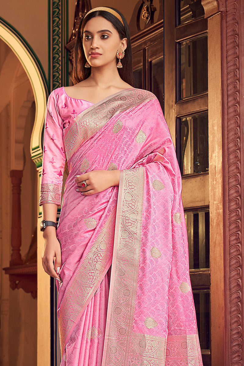 Neon Pink Satin Saree