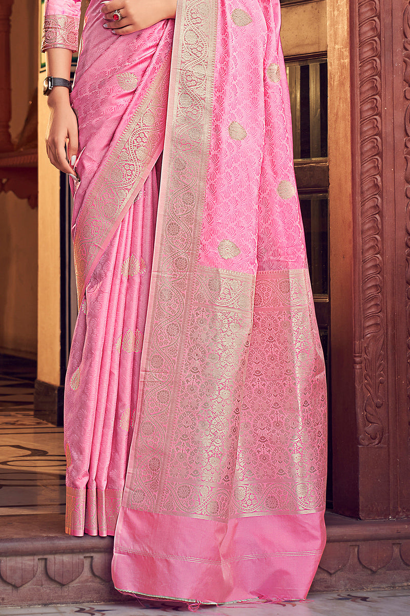 Neon Pink Satin Saree