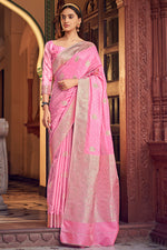 Neon Pink Satin Saree