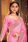Neon Pink Satin Saree
