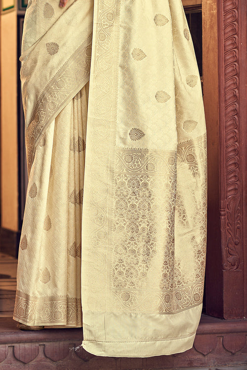 Cream Yellow Satin Saree