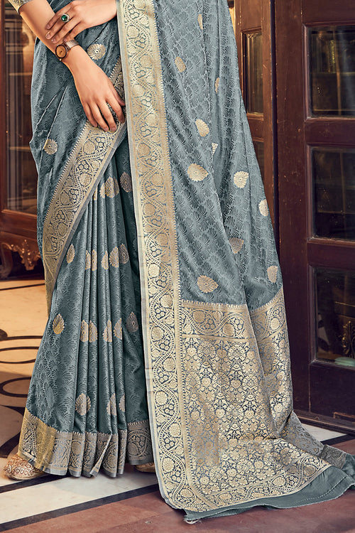 Lead Grey Satin Saree
