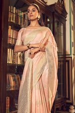 Creamy Peach Satin Saree