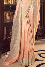 Creamy Peach Satin Saree