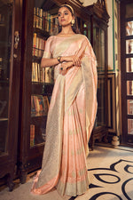 Creamy Peach Satin Saree
