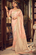 Creamy Peach Satin Saree