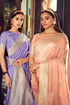 Creamy Peach Satin Saree