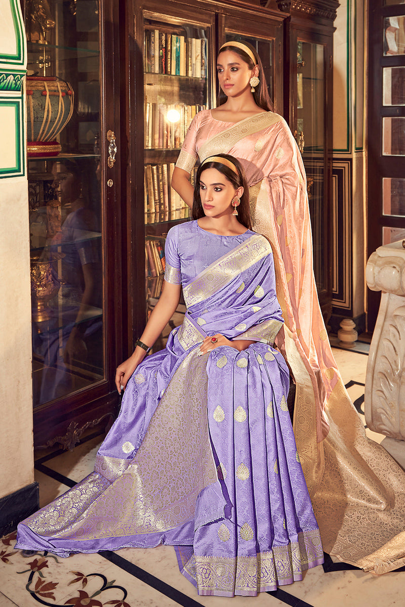 Creamy Peach Satin Saree
