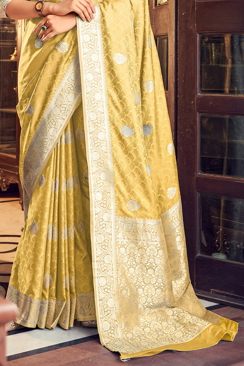 Royal Yellow Satin Saree