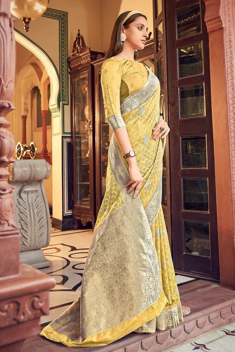 Royal Yellow Satin Saree