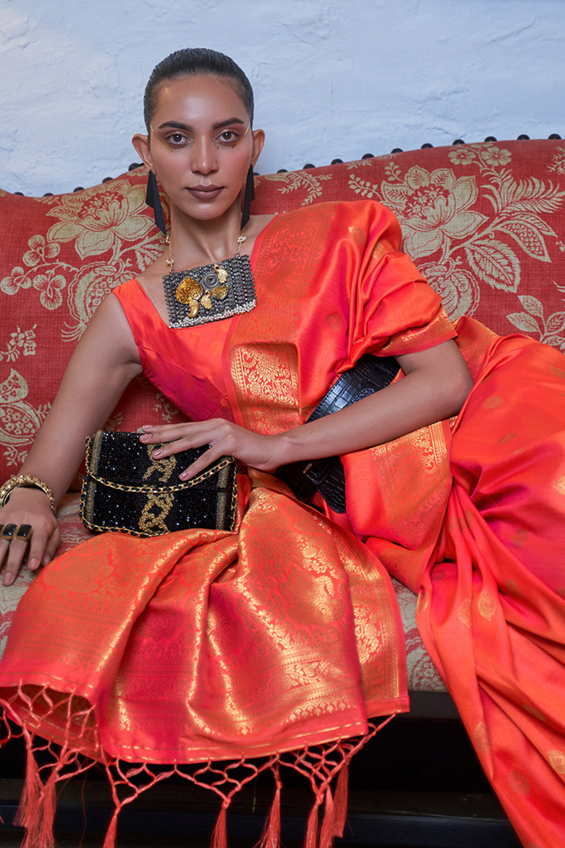 Festival Orange Banarasi Saree