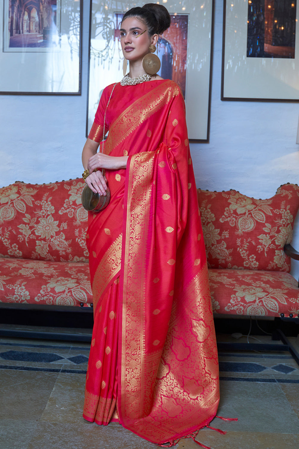 Bold Red Banarasi Saree