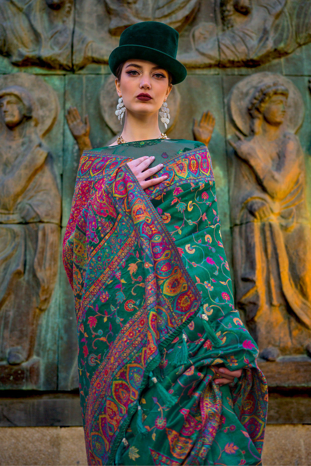 Green Pashmina Silk Organza Saree