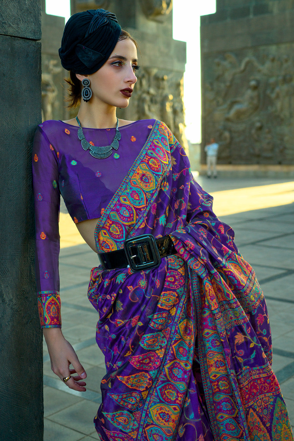 Violet Pashmina Silk Organza Saree