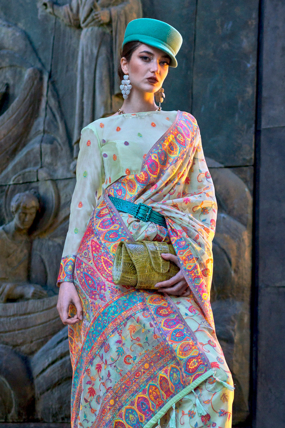 Blue Pashmina Silk Organza Saree