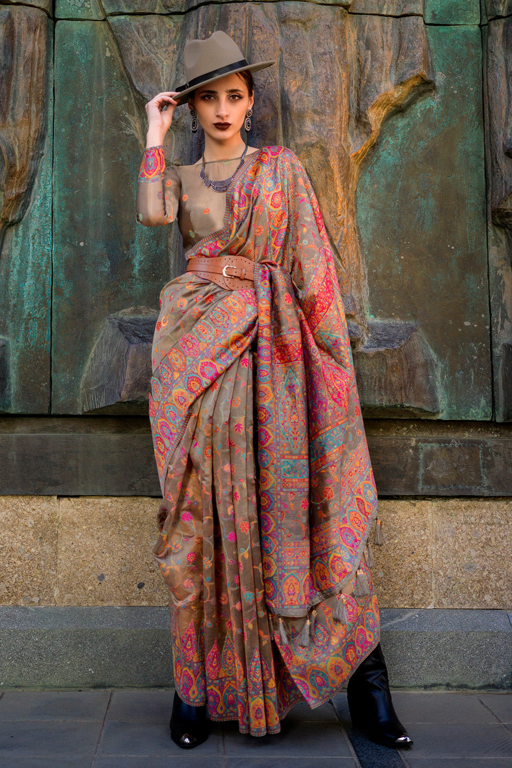 Coffee Brown Pashmina Silk Organza Saree