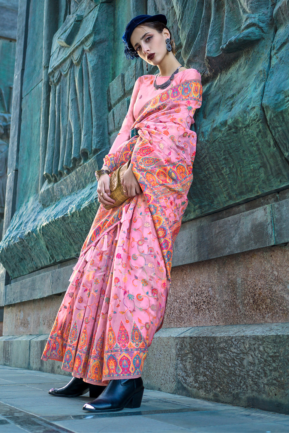 Baby Pink Pashmina Silk Organza Saree