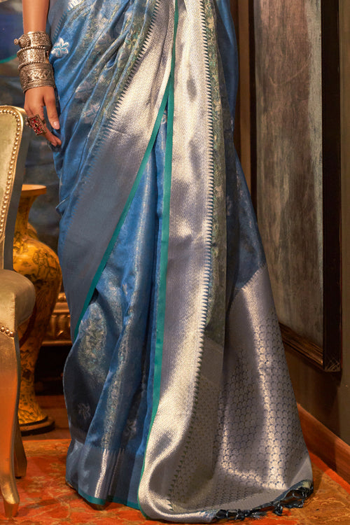 French Blue Organza Saree