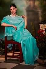 Cyan Blue South Silk Saree