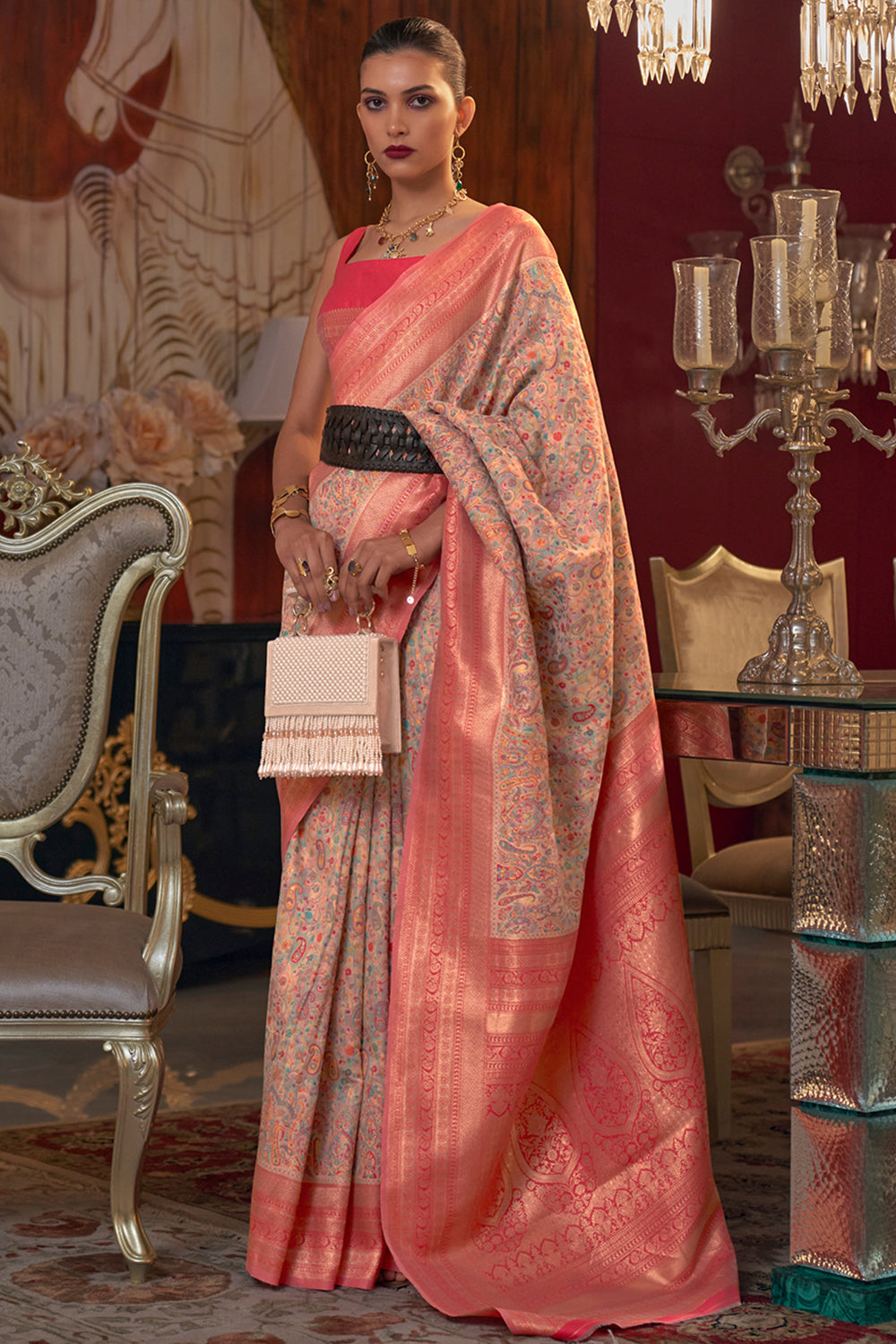 Beautiful Peach Pashmina Saree