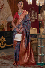 Queen Blue And Red Pashmina Saree