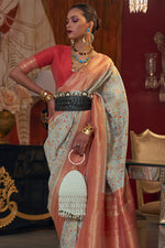 Summer White And Orange Pashmina Saree