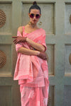 Orchid Pink Cotton Lucknawi Saree