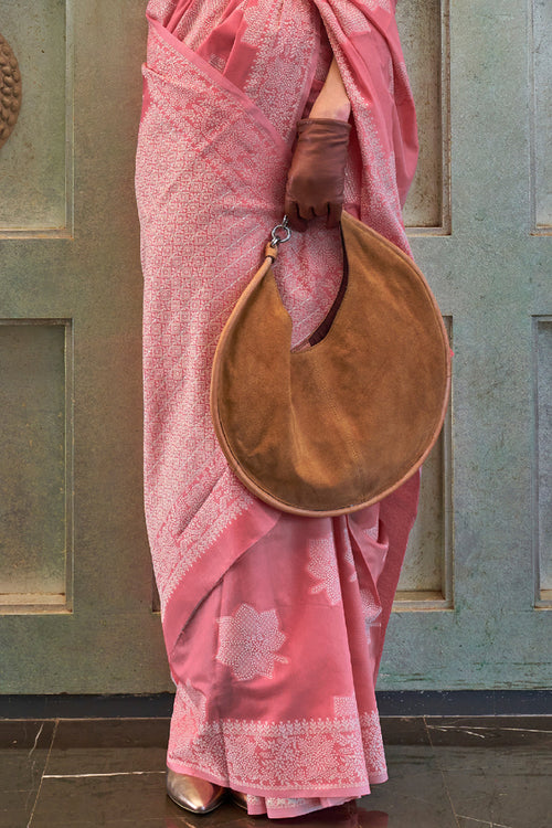 Orchid Pink Cotton Lucknawi Saree
