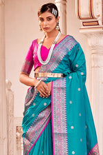 Sapphire Blue Banarasi Silk Saree