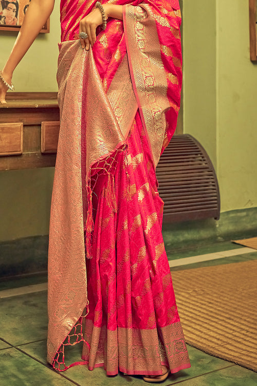 Magenta Pink Banarasi Silk Saree