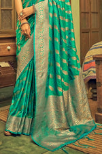 Aqua Blue Banarasi Silk Saree