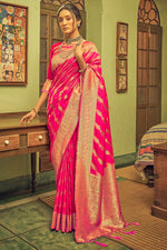 Bright Pink Banarasi Silk Saree