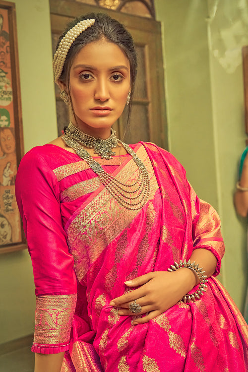 Bright Pink Banarasi Silk Saree