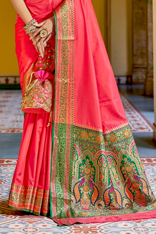 Brick Pink Banarasi Silk Saree