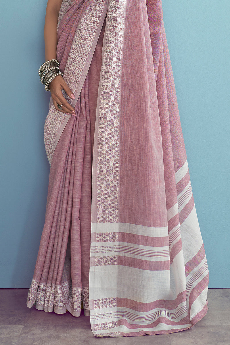 Thulian Pink Linen Saree