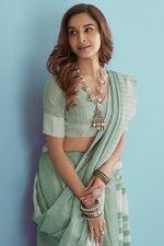 Pistachio Green Linen Saree