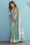 Pistachio Green Linen Saree