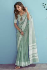 Pistachio Green Linen Saree