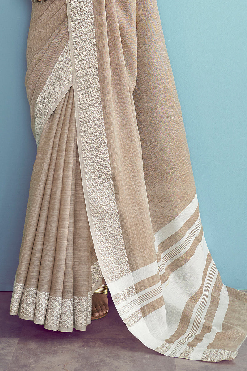 Sand Brown Linen Saree