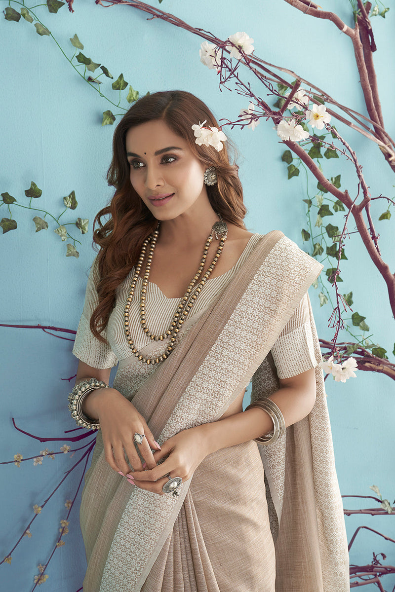 Sand Brown Linen Saree
