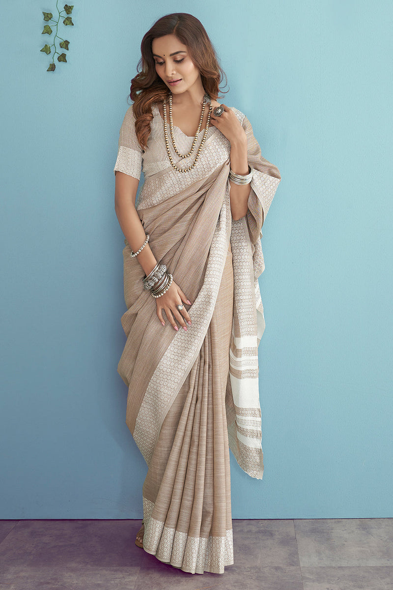 Sand Brown Linen Saree