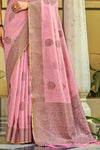 Carnation Pink Linen Saree