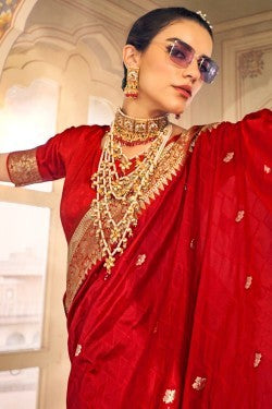 Passion Red Satin Silk Saree