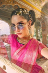 Bright Pink Satin Silk Saree