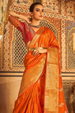 Fire Orange Tussar Silk Saree