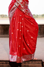 Ruby Red Satin Saree