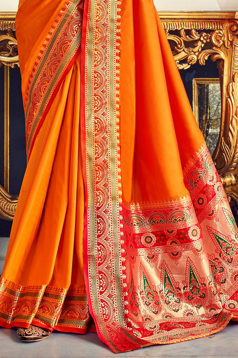 Pinata Orange South Silk Saree